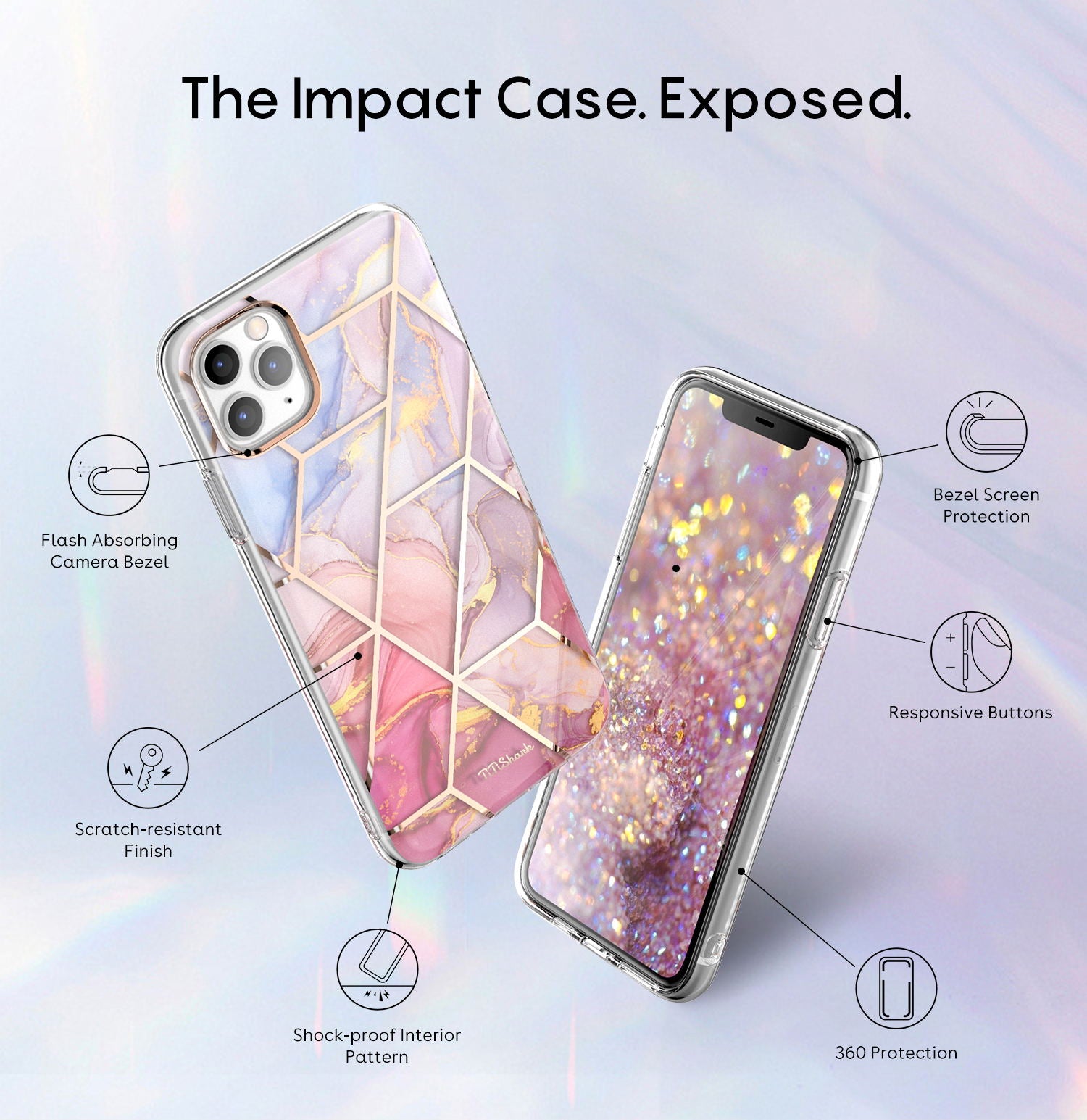 TiTiShark For iPhone 11/Pro/Max Case Clear Marble Shockproof Case