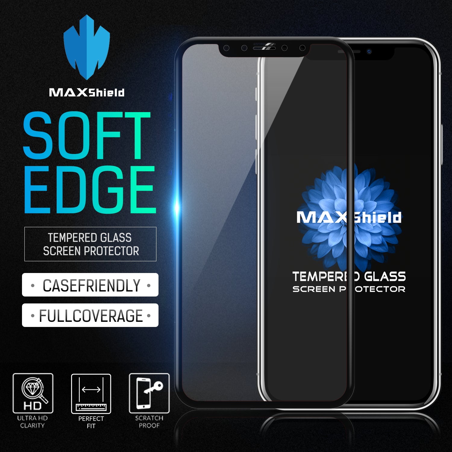 MAXSHIELD FULL TEMPERED GLASS SCREEN PROTECTOR FOR APPLE IPHONE X