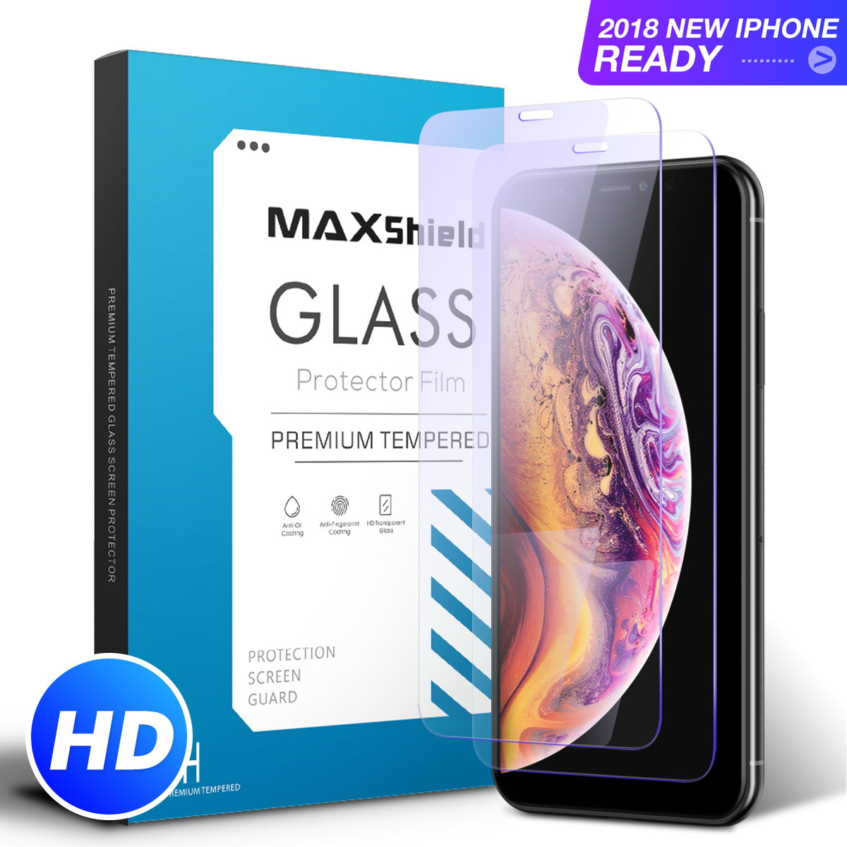 For Apple iPhone Xs Max, Maxshield HD 9H Tempered Glass Screen Protector