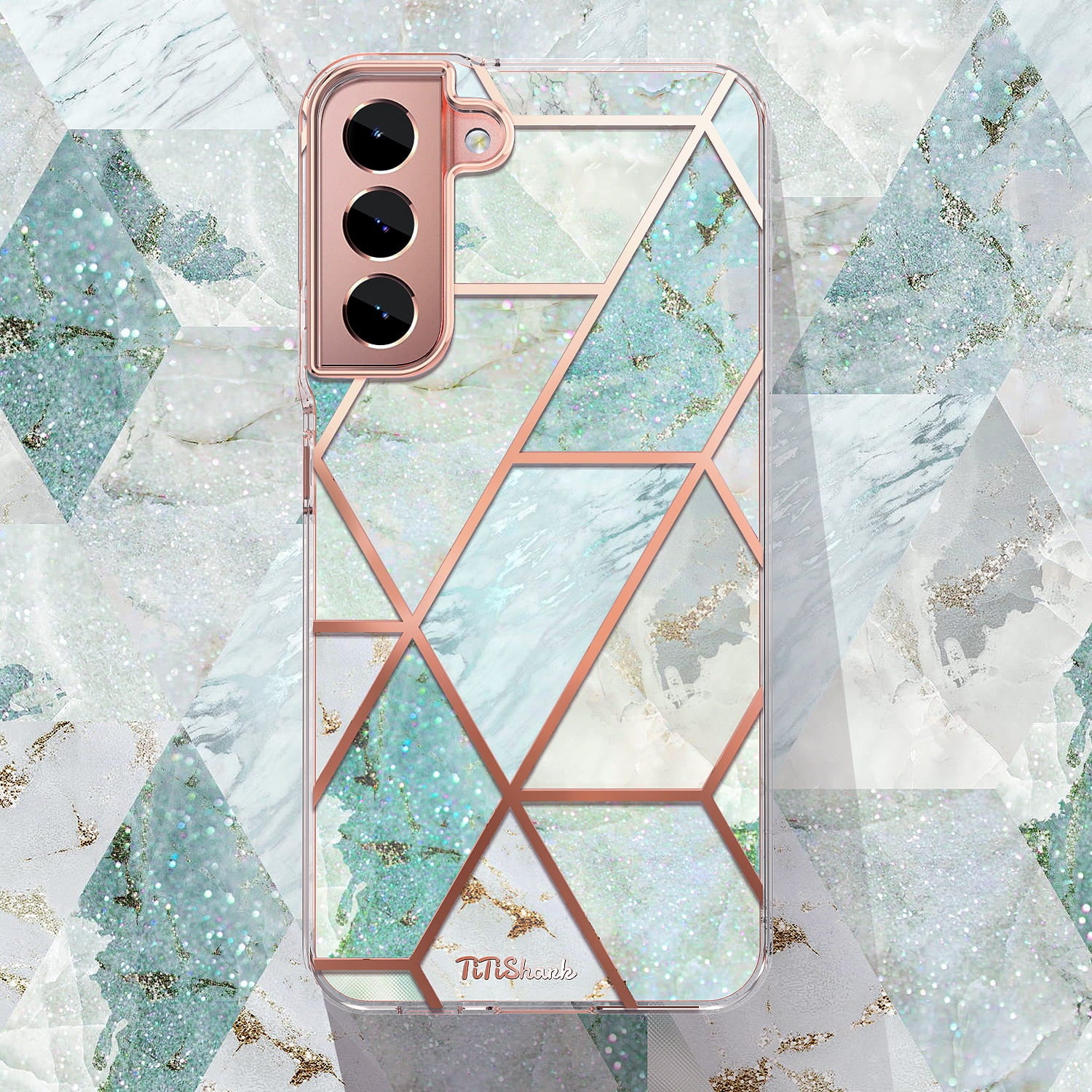 For Galaxy S22 Plus 5G Case Clear Slim Glitter Marble Shockproof Case Cover