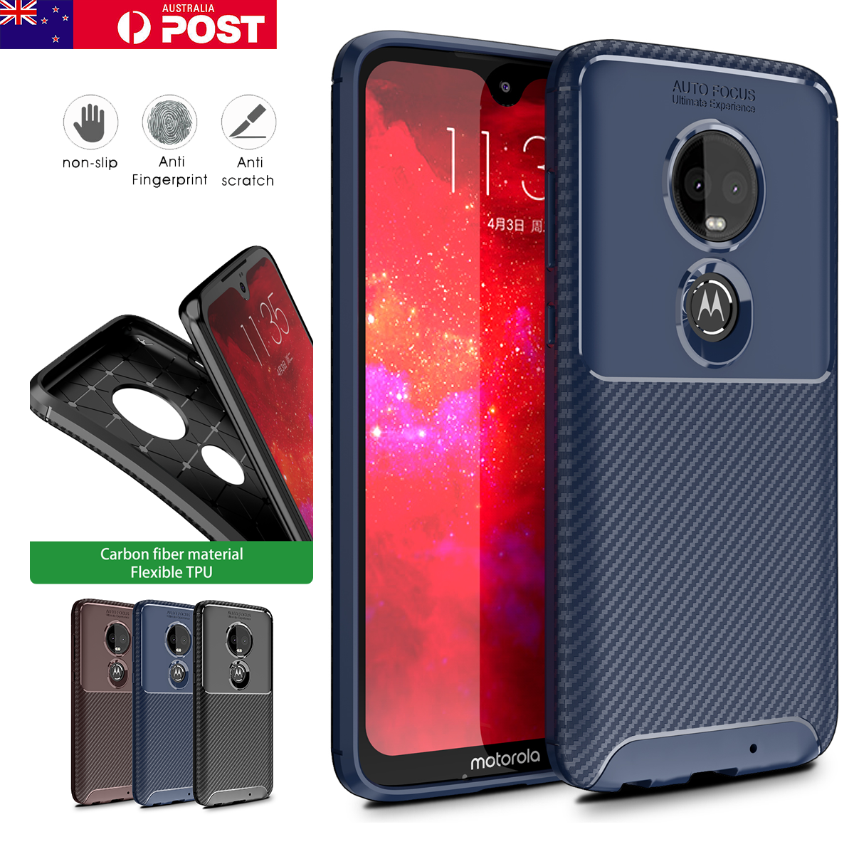 Motorola Moto G7 Shockproof Carbon Fiber soft Case Cover