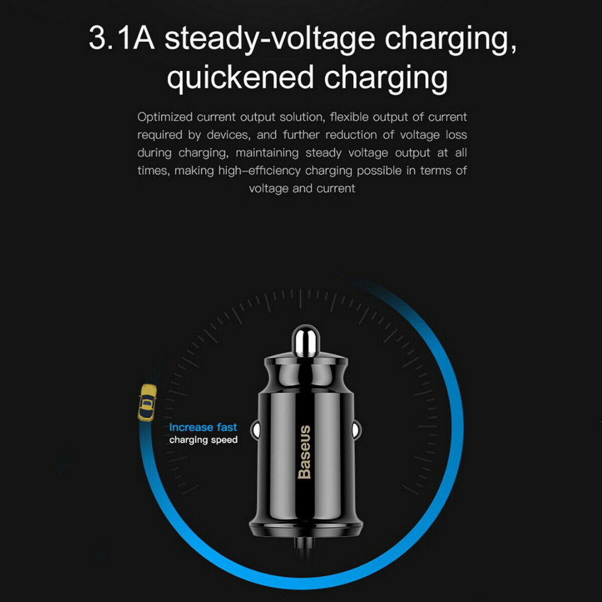 Ultra mini Baseus 3.1A Fast Charging Dual Ports USB Car Phone Charger Adapter