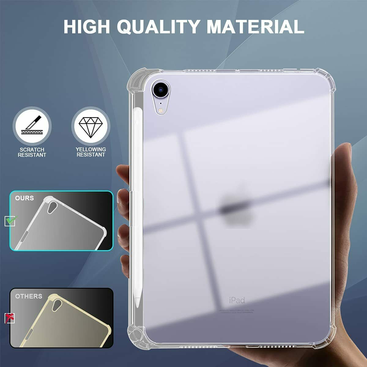 For iPad Mini 6 10.2" 9th Air 4 10.9" Clear Case Shockproof Slim Cover Pen Holder