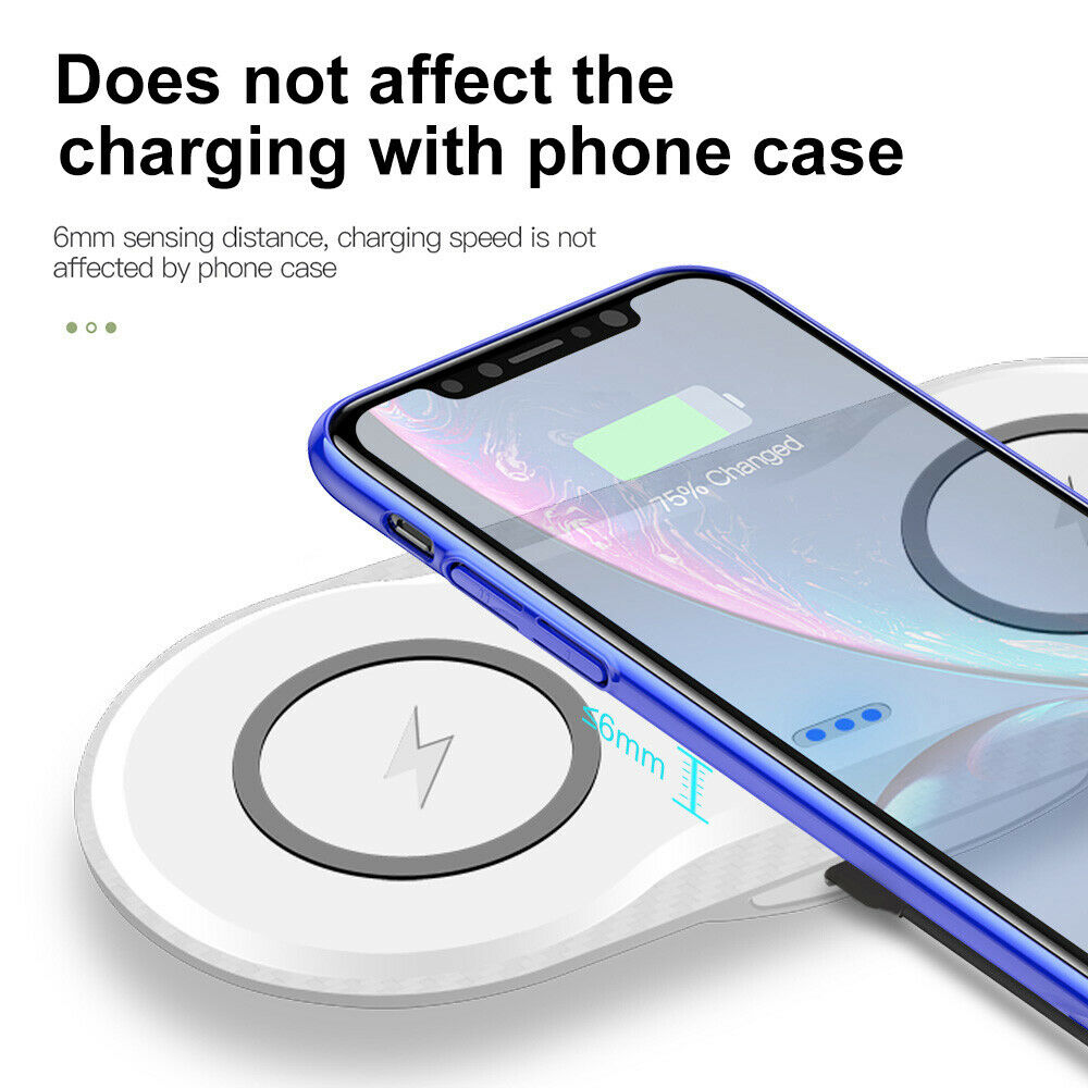 Dual Wireless Charger Phone Fast Charging Pad Mat For iPhone Samsung Galaxy AU For Double 10W-White