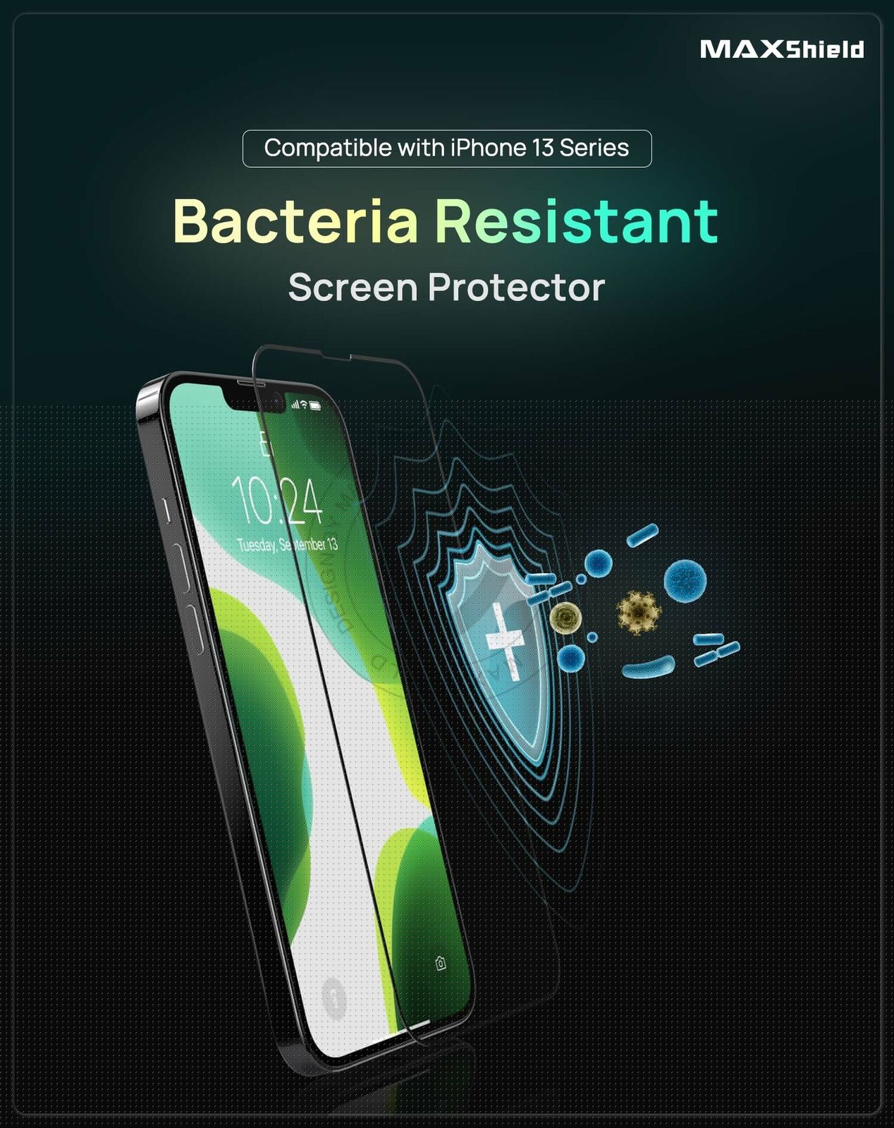 For iPhone 12 13 Pro MAX MAXSHIELD Tempered Glass Antimicrobial Screen Protector