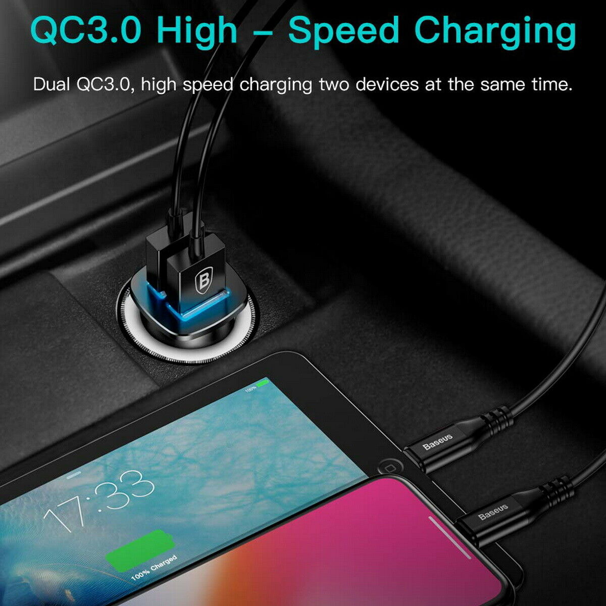 Ultra mini Baseus 3.1A Fast Charging Dual Ports USB Car Phone Charger Adapter