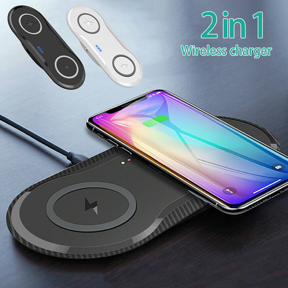 Dual Wireless Charger Phone Fast Charging Pad Mat For iPhone Samsung Galaxy AU For Double 5W-Black