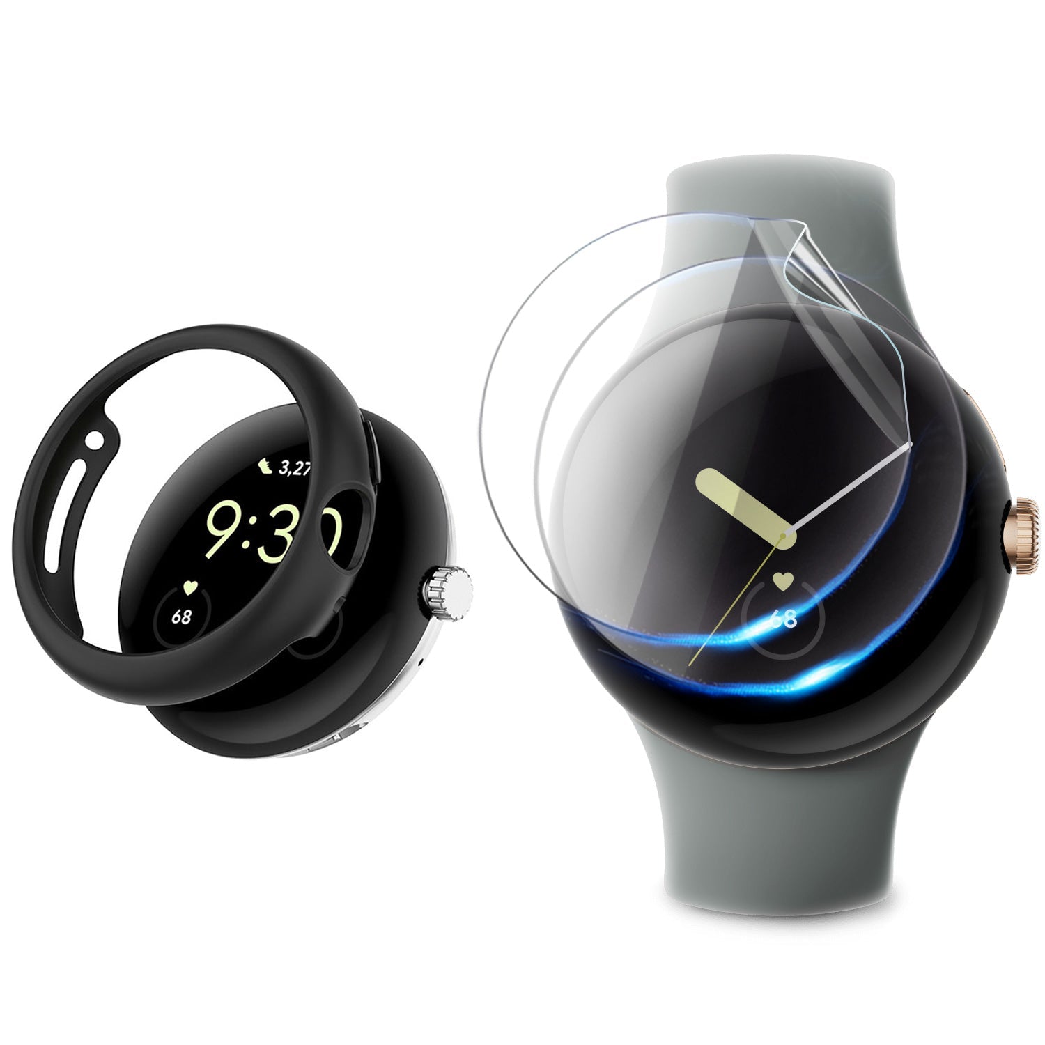 For Google Pixel Watch Case Shockproof Clear Hard Case Cover Screen Protector