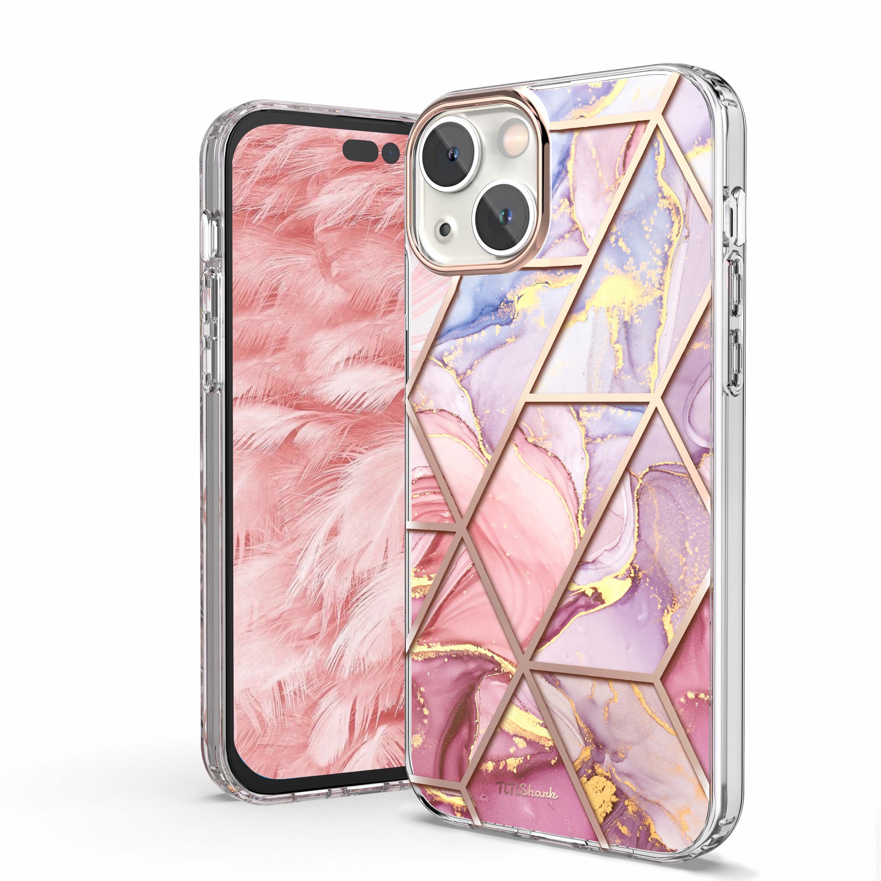 TiTiShark For iPhone 14 Pro Max Plus Case Clear Marble Shockproof Case