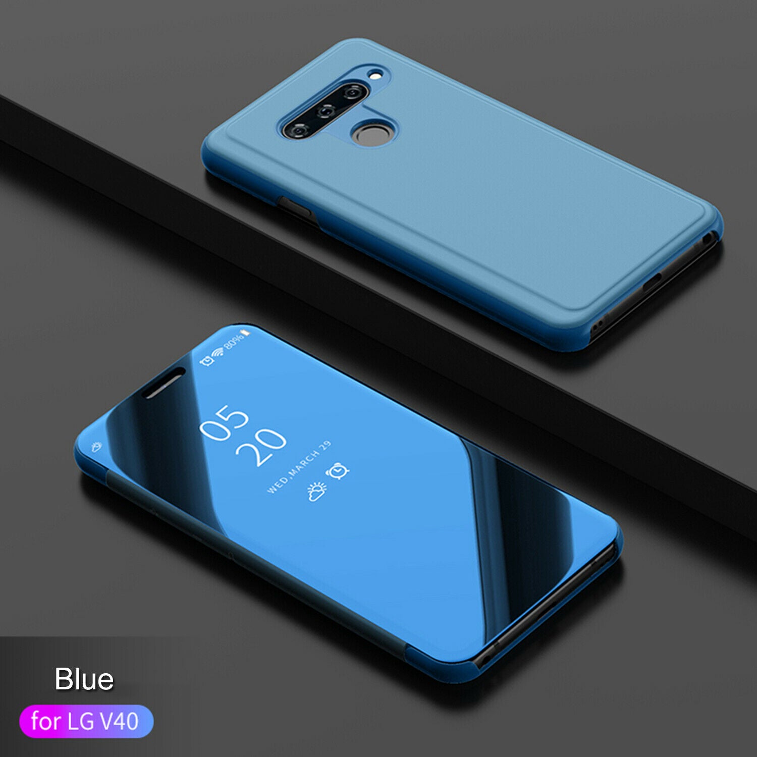 For LG V40 Case Luxury Ultra Slim Mirror View Thin Flip Stand Cover