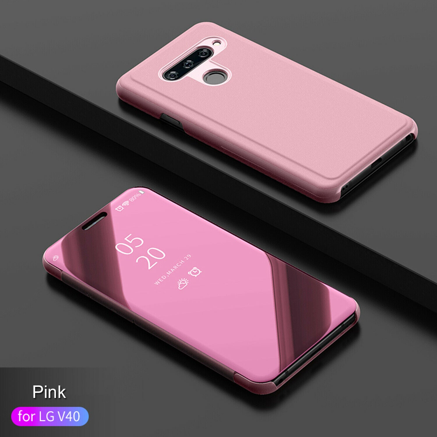For LG V40 Case Luxury Ultra Slim Mirror View Thin Flip Stand Cover