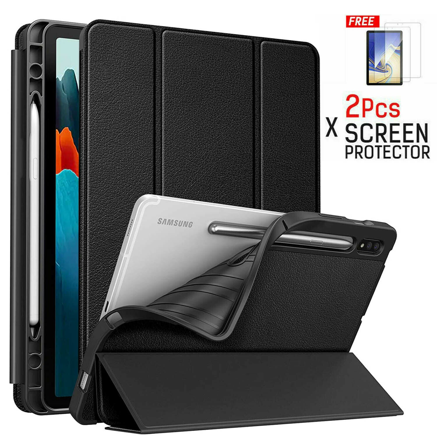 ForGalaxy Tab S7 FE  Case Smart Leather Magnetic Stand Case Cover With Pen holder