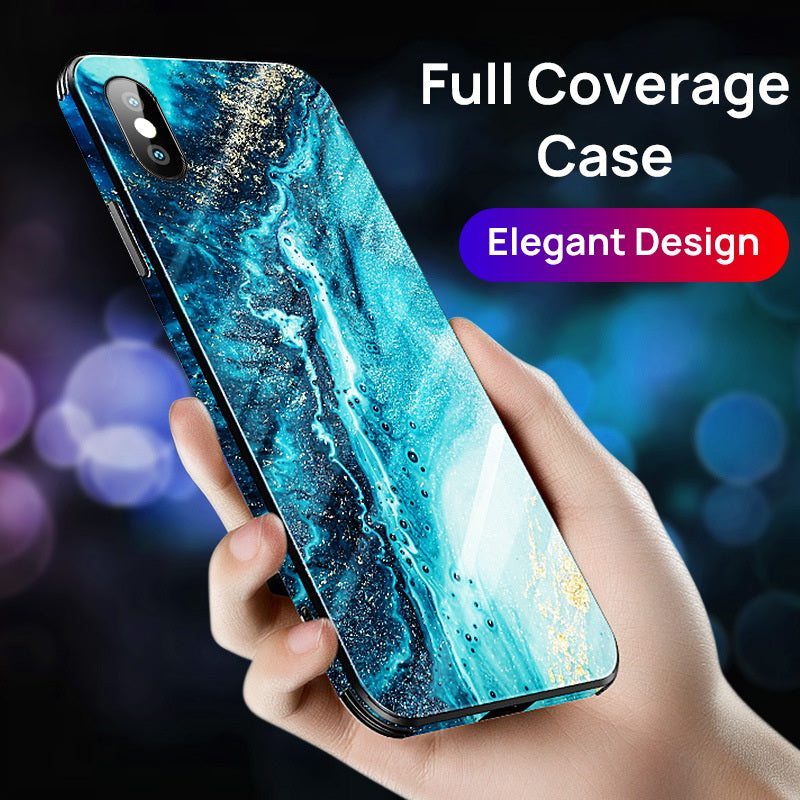 iPhone XS Case Shockproof Tough Glass Marble Soft Cover for Apple