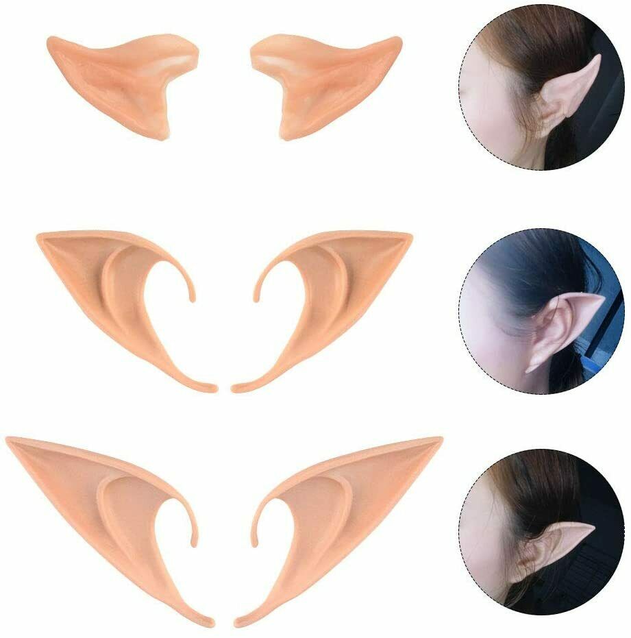 2 Pairs Rubber Elf Ears Fairy Elven Pixie Hobbit Demon Halloween Costume Cosplay