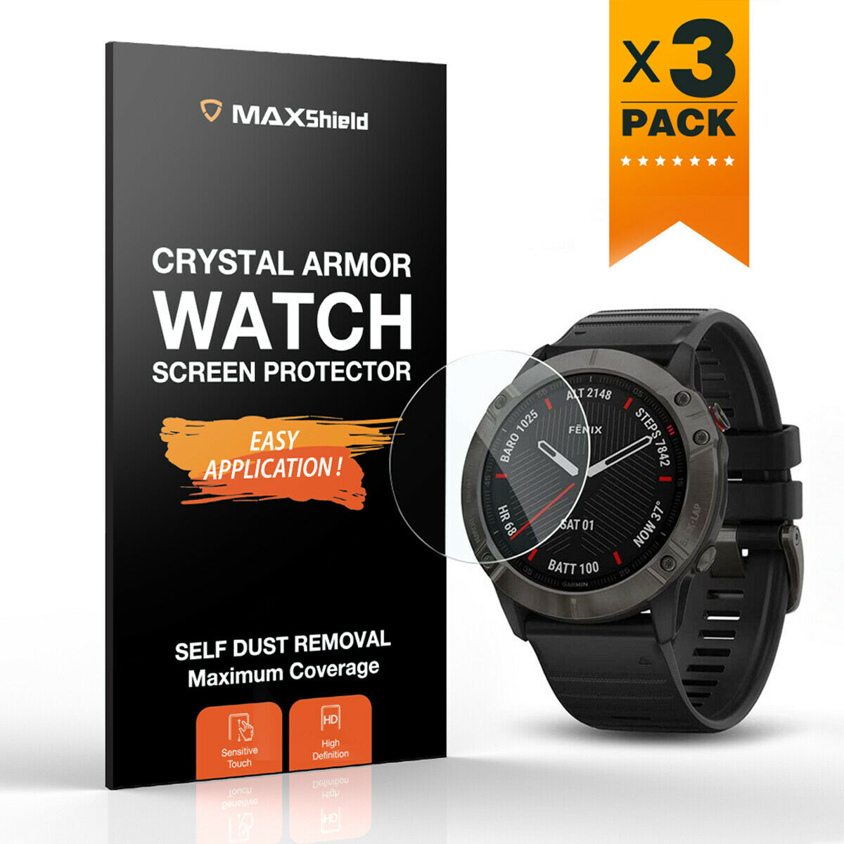 3 Pack Tempered Glass Screen Protector For Garmin Fenix 6X/6X Pro/6X Solar