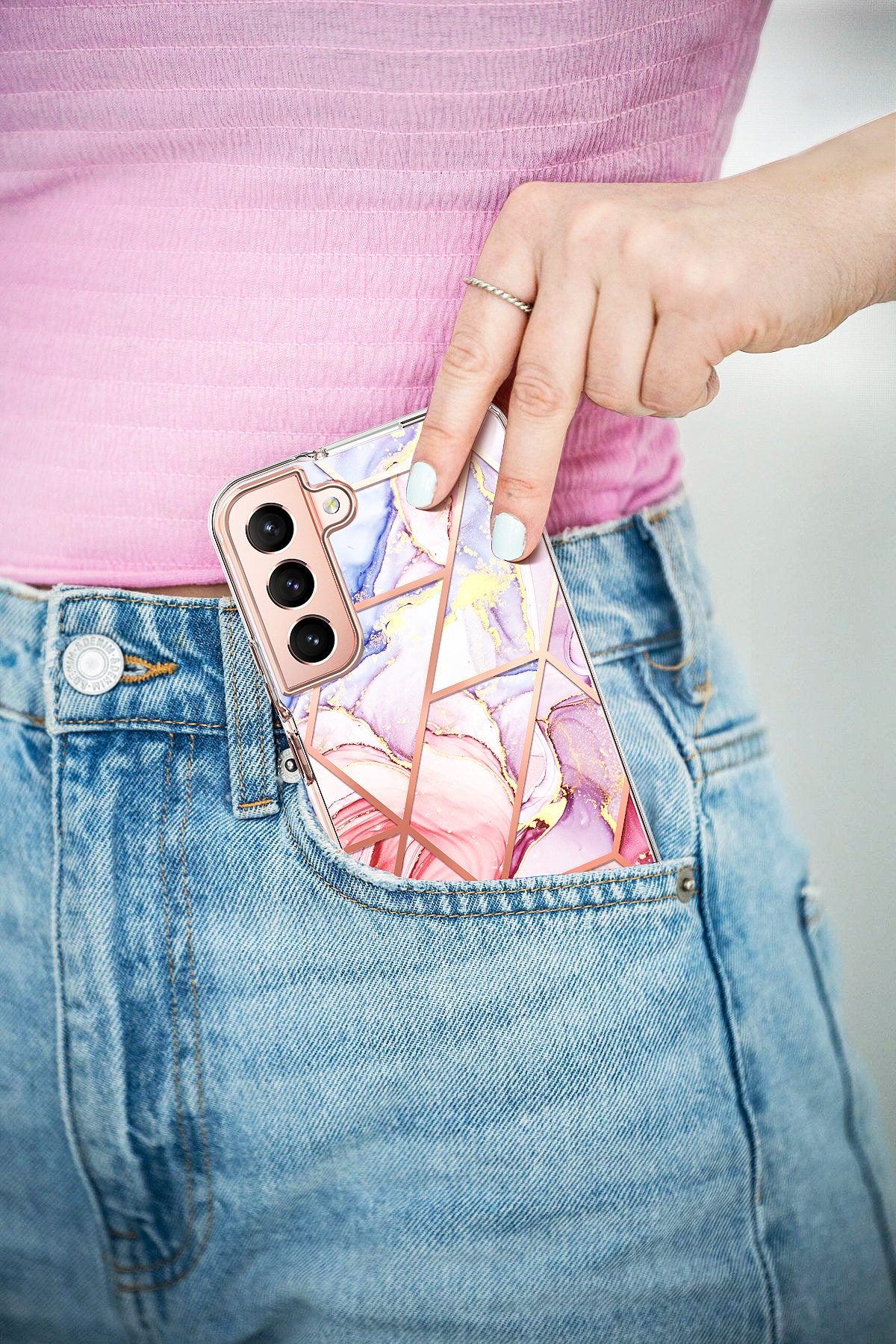 For Galaxy S22 Plus 5G Case Clear Slim Glitter Marble Shockproof Case Cover