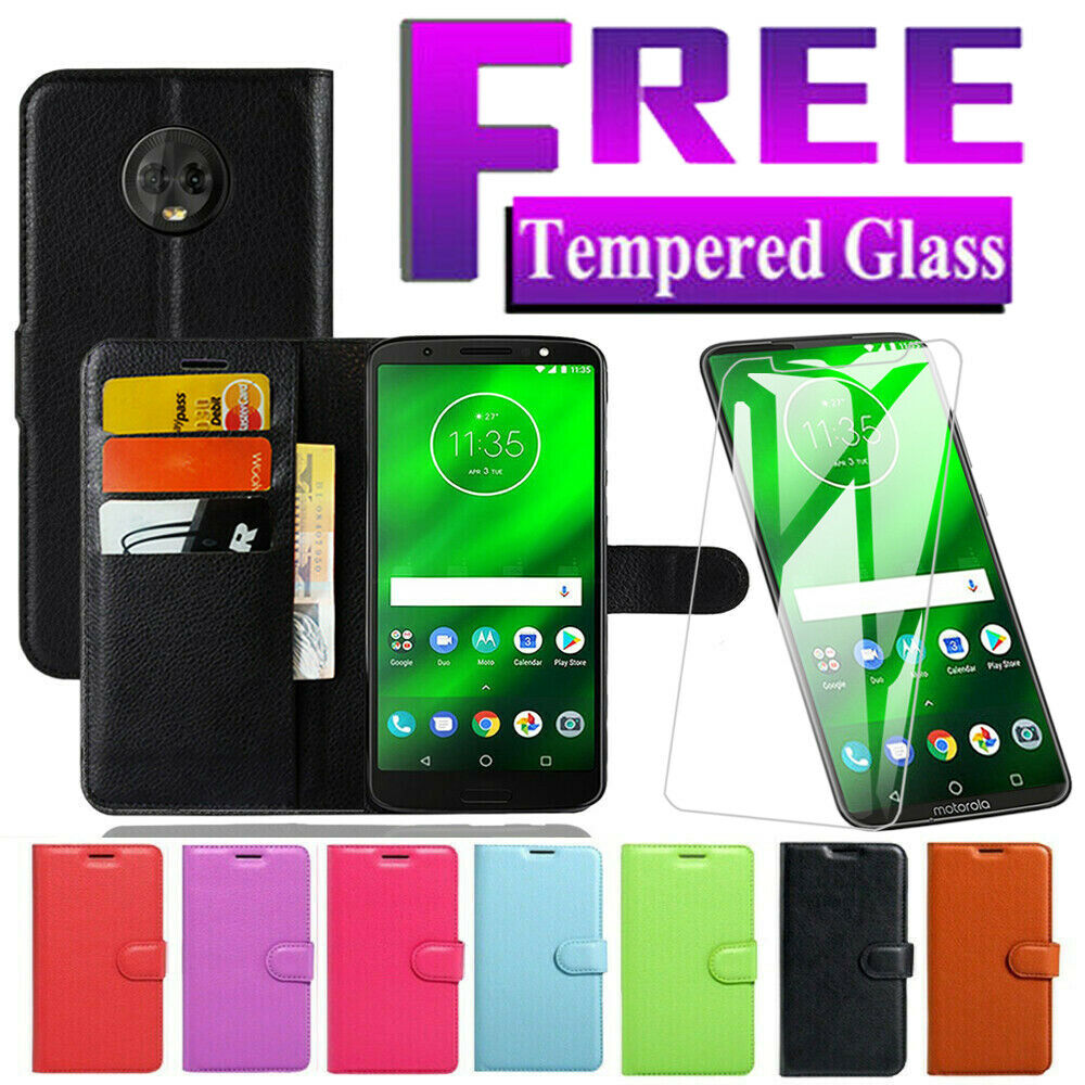 Premium Leather Wallet Flip Case Cover For Motorola Moto G6