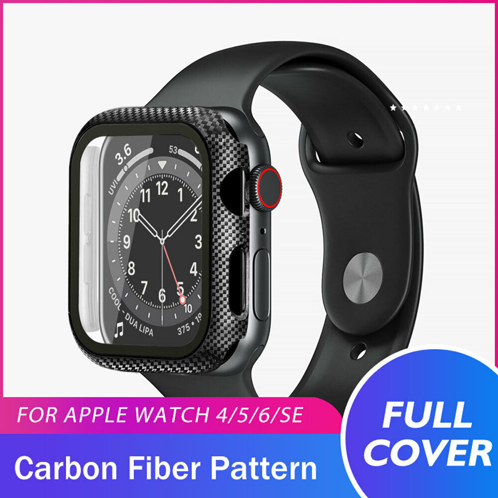 Apple Watch Series SE/6/5/4 44mm 360° TPU Carbon Fiber Full Cover Tempered Glass Case
