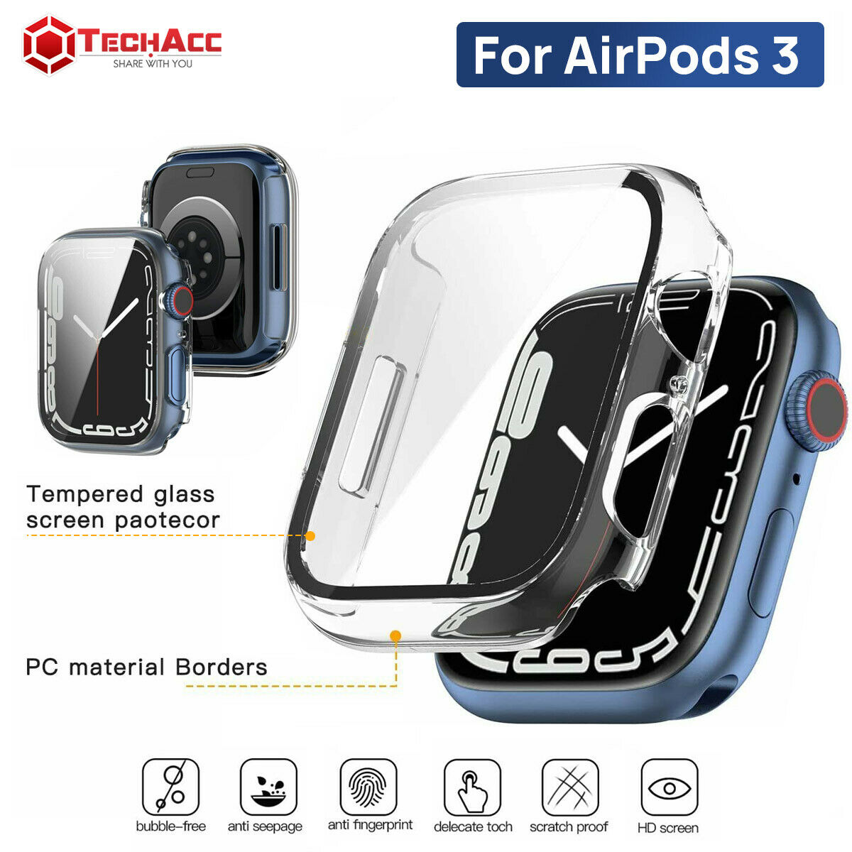 For Apple Watch iWatch Series7 Clear Case Full Cover Screen Protector 41/45mm