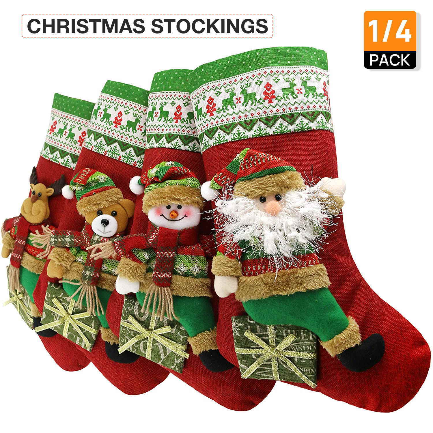 1/4 Christmas Socks Stockings Santa Gift Bags for Family Xmas Party Decorations