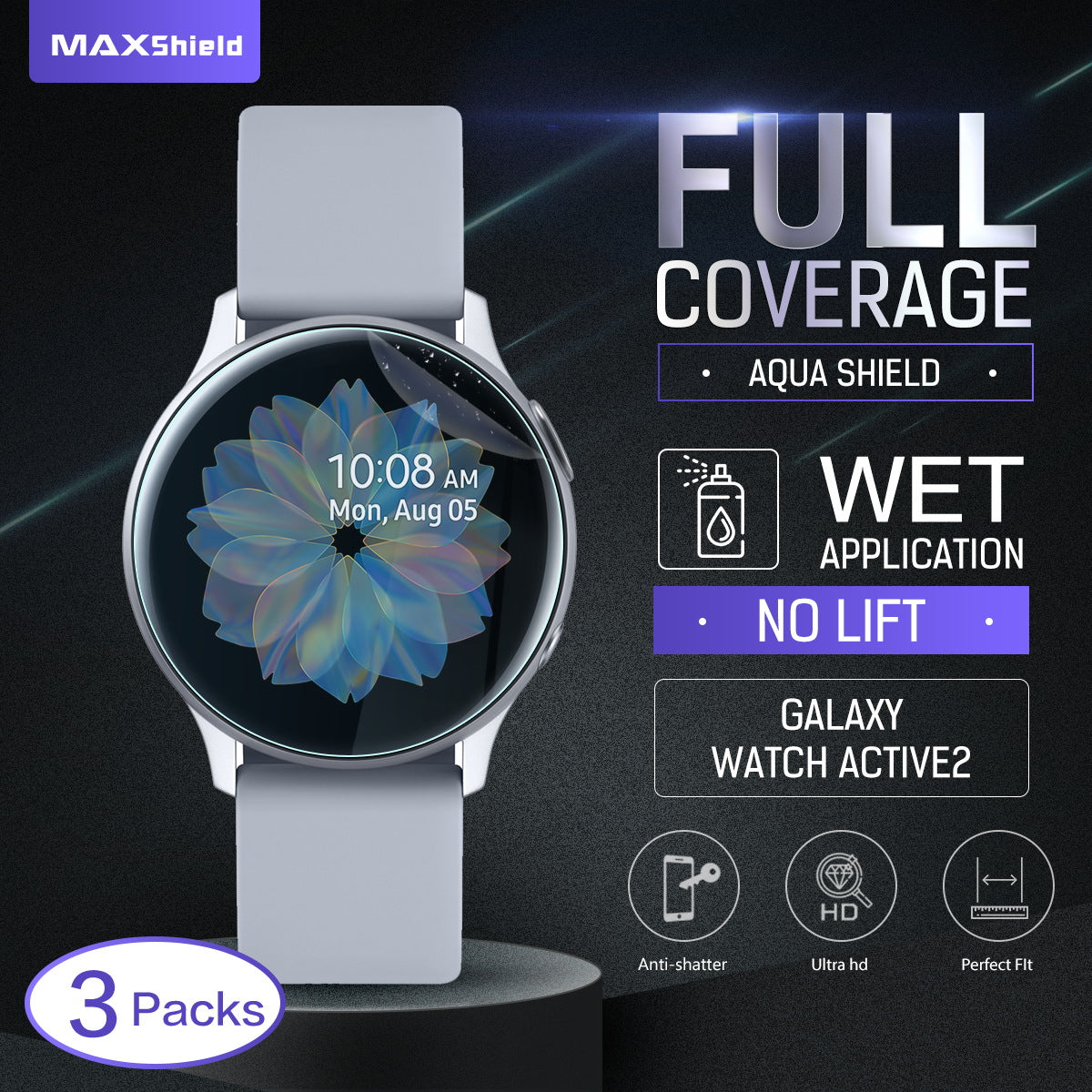 Maxsheld Samsung Galaxy Watch Active Full Coverage Waterproof Screen Protector