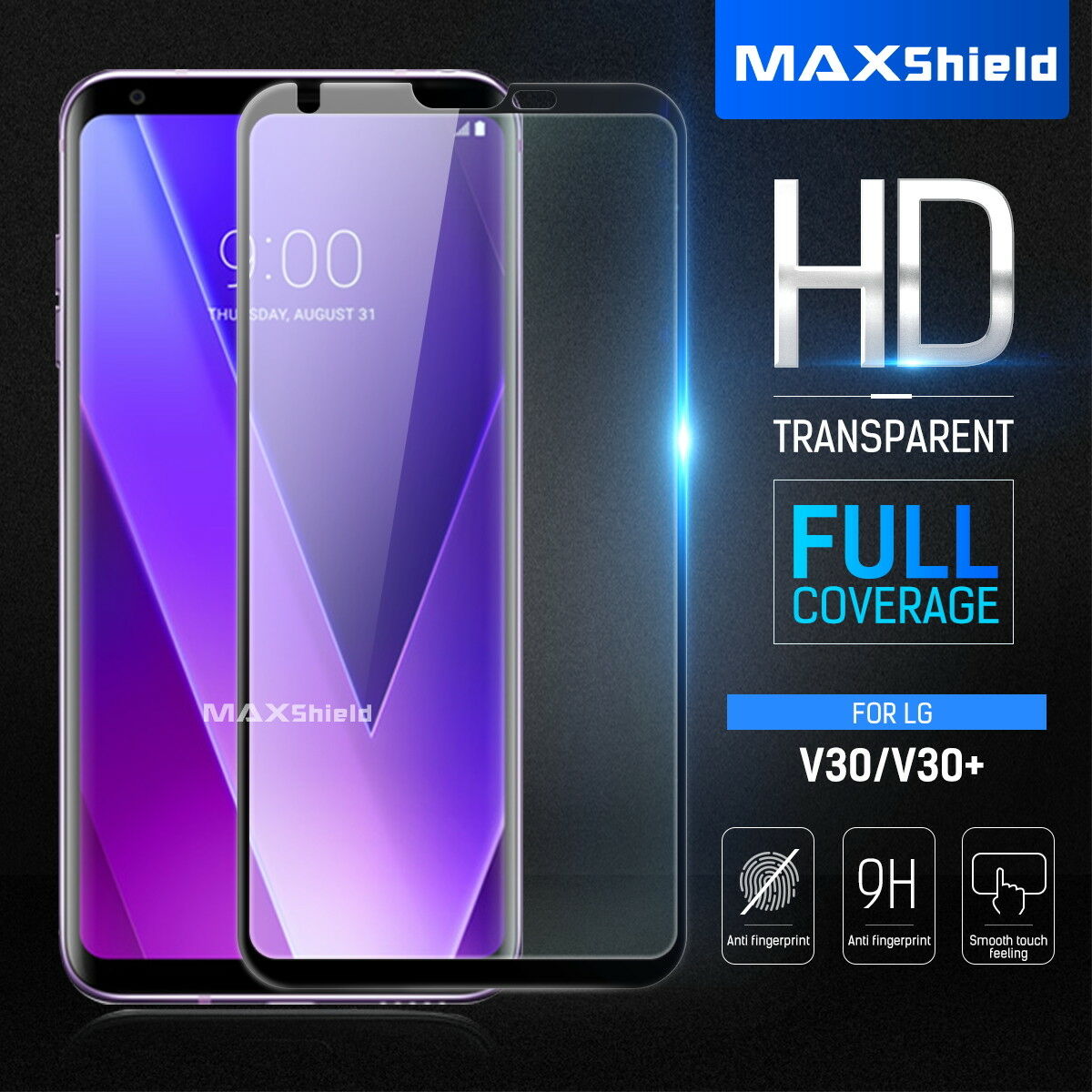 LG V40 MAXSHIELD Full Coverage Tempered Glass Screen Protector