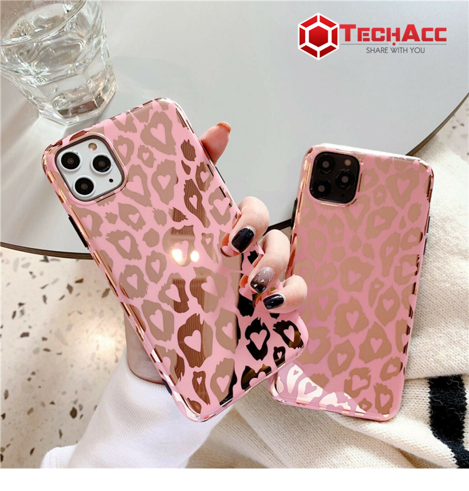 For iPhone 12 leopard Clear Pink Panther Case Slim Shockproof Soft Cover