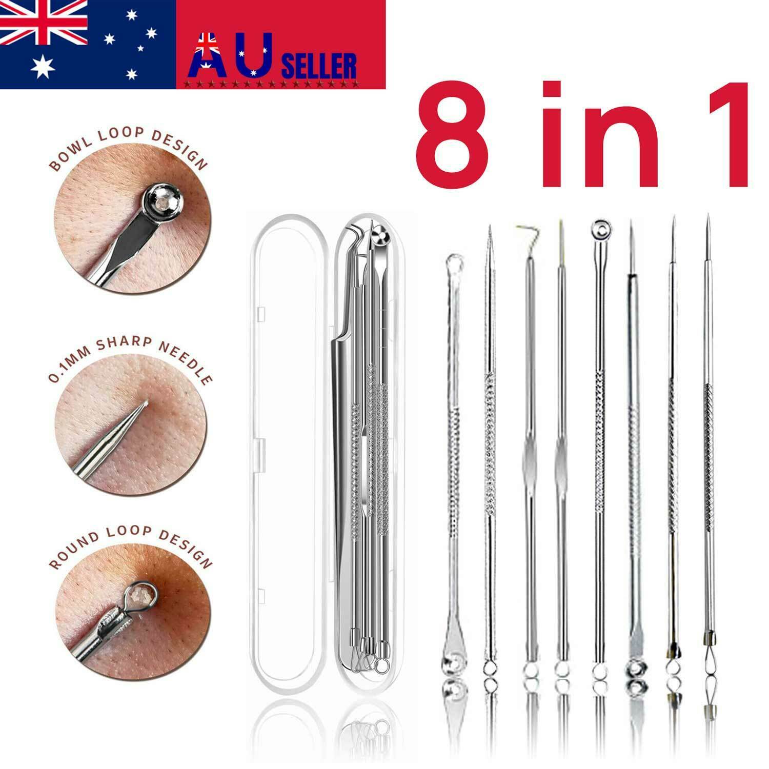 8pcs Blackhead Remover Tool Pimple Popper Pore Blemish Comedone Acne Cleaner Kit