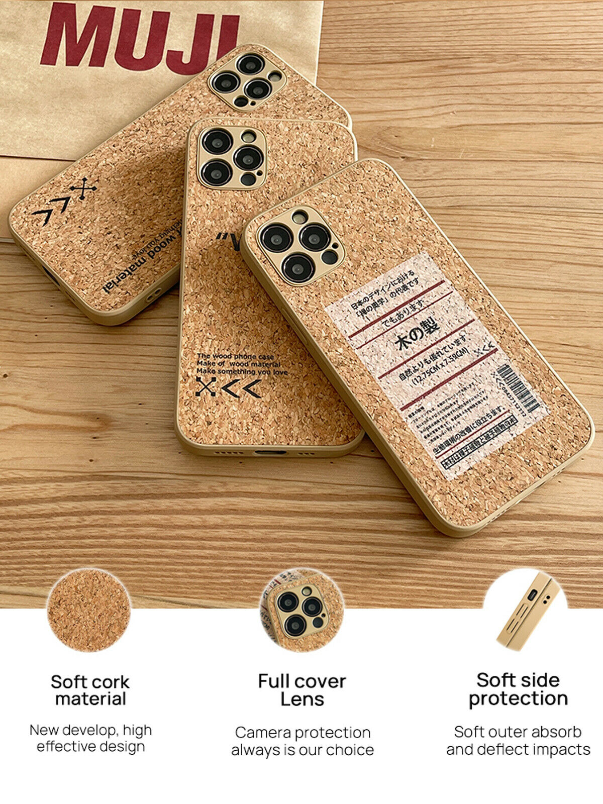 For Apple iPhone 12 Pro Max Shockproof Case Soft Cork Wood TPU Slim Hard Cover