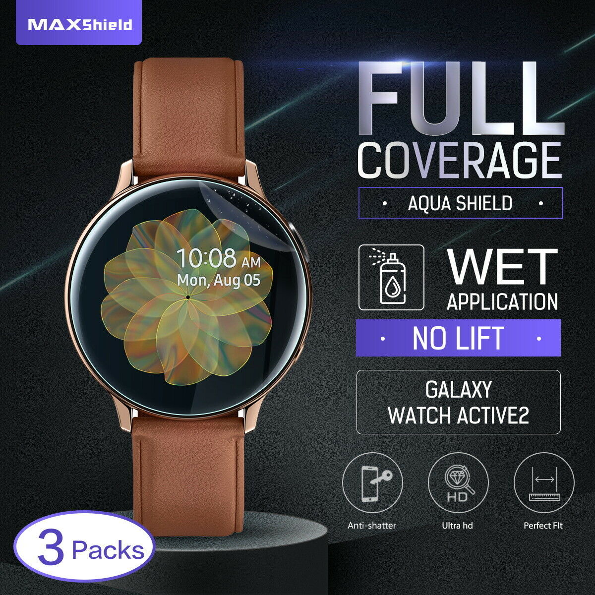 Maxsheld Samsung Galaxy Watch Active Full Coverage Waterproof Screen Protector
