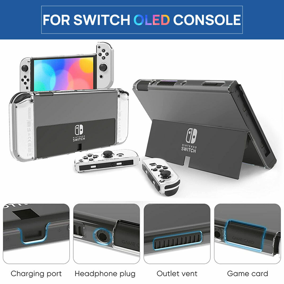 For Switch Nintendo OLED Console Clear Case Slim Heavy Duty Shockproof Hard Cover