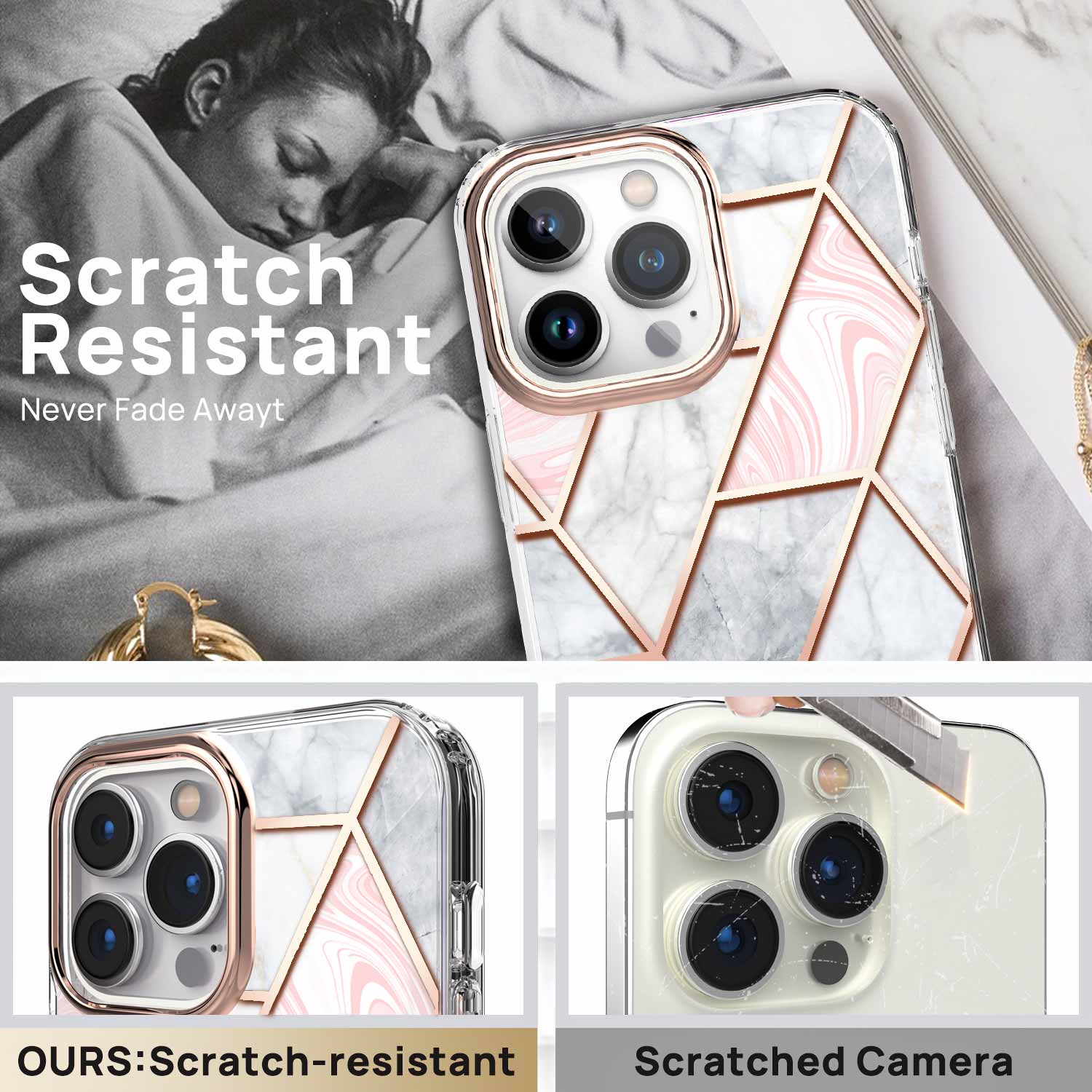 TiTiShark For iPhone 14 Pro Max Plus Case Clear Marble Shockproof Case