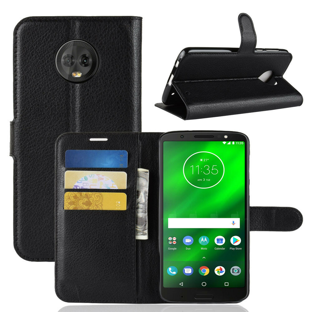 Premium Leather Wallet Flip Case Cover For Motorola Moto E5