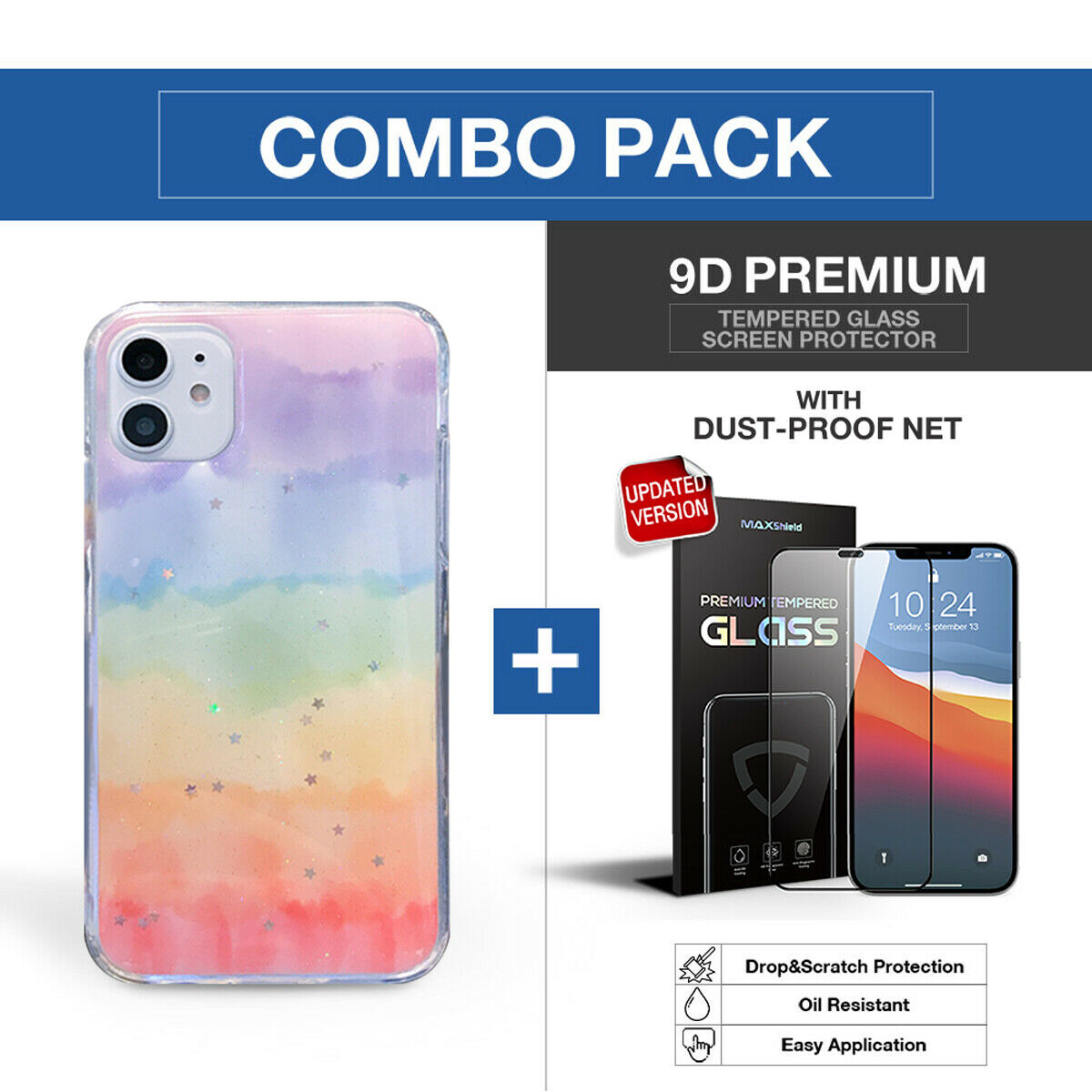 For iPhone 12 Pro Rainbow Case MAXSHIELD Soft TPU Glitter Shockproof Cover