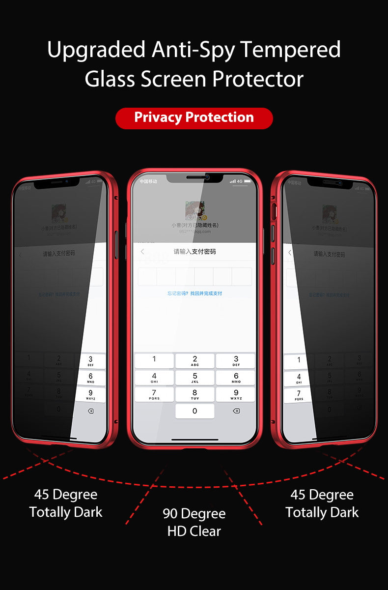 iPhone XS  Case Magnetic Metal Anti Spy Tempered Glass Cover