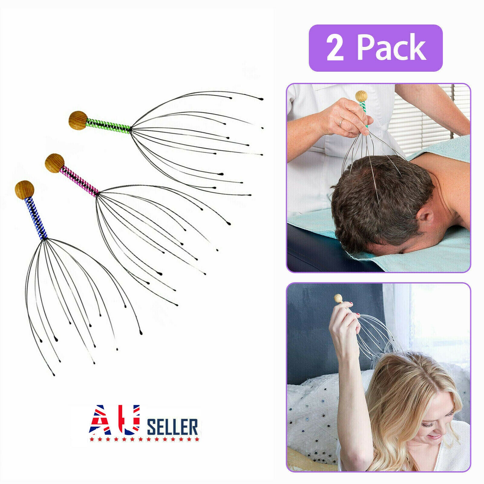 2x Head Neck Scalp Massager Scratcher Octopus Therapeutic Release Relax Tool