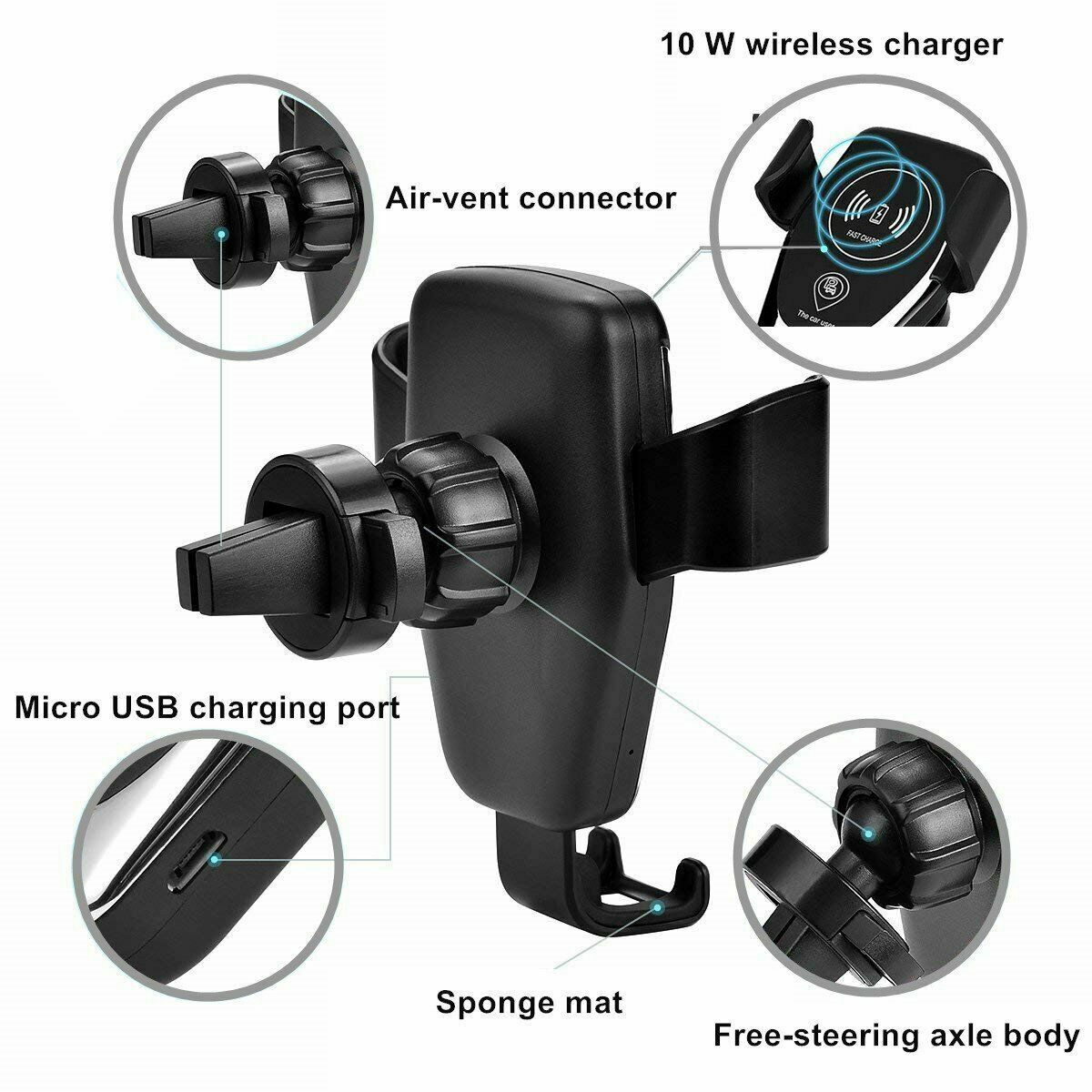 Qi Wireless Fast Charger Car Holder Gravity Mount For iPhone X XS Max S9+ Note 9