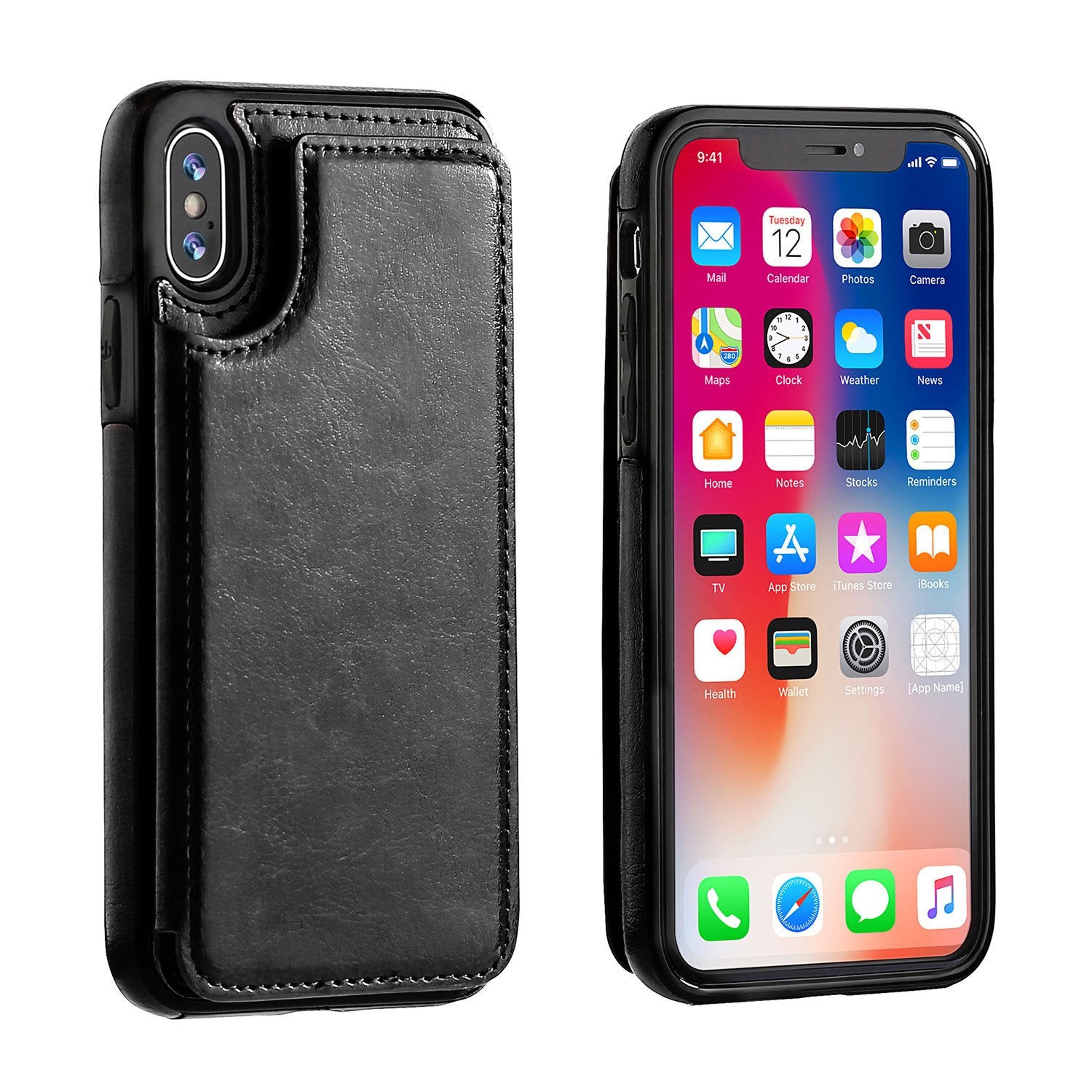 iPhone X Leather Wallet Case Magnetic Flip Card Shockproof Cover