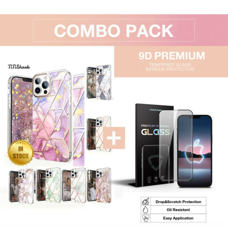 For iPhone 13 Pro Max Case Clear Marble Cute Glitter Shockproof Hard Cover