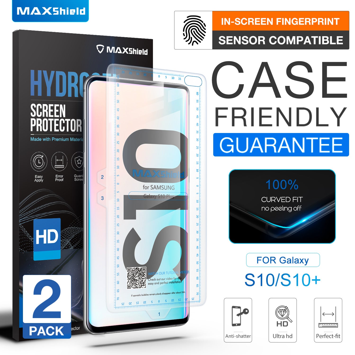 2x CASE FRIENDLY HYDROGEL Film Screen Protector for Samsung Galaxy S10