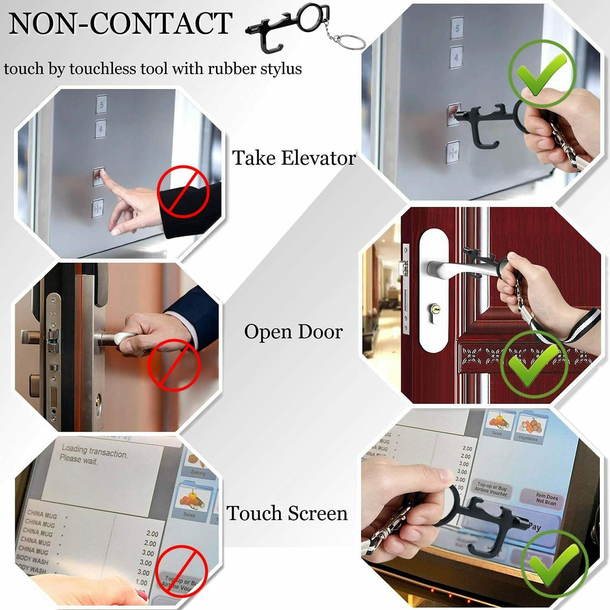 Key Chain No Touch Door Opener Handle Contactless Handle Touchscreen Stylus Grip