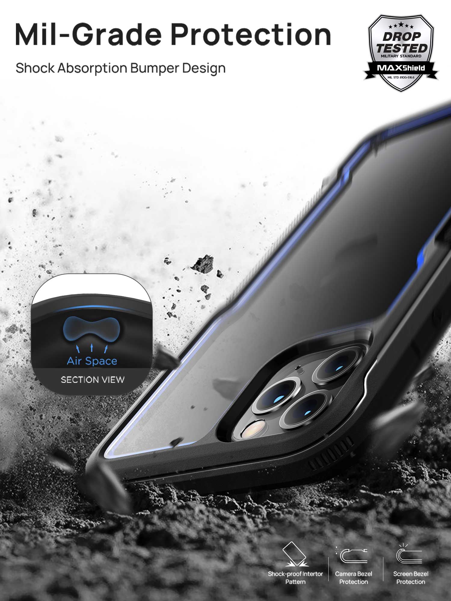 MAXSHIELD For iPhone 14 6.1inch Case，Heavy Duty Shockproof Clear Slim Clear Hard Case Cover