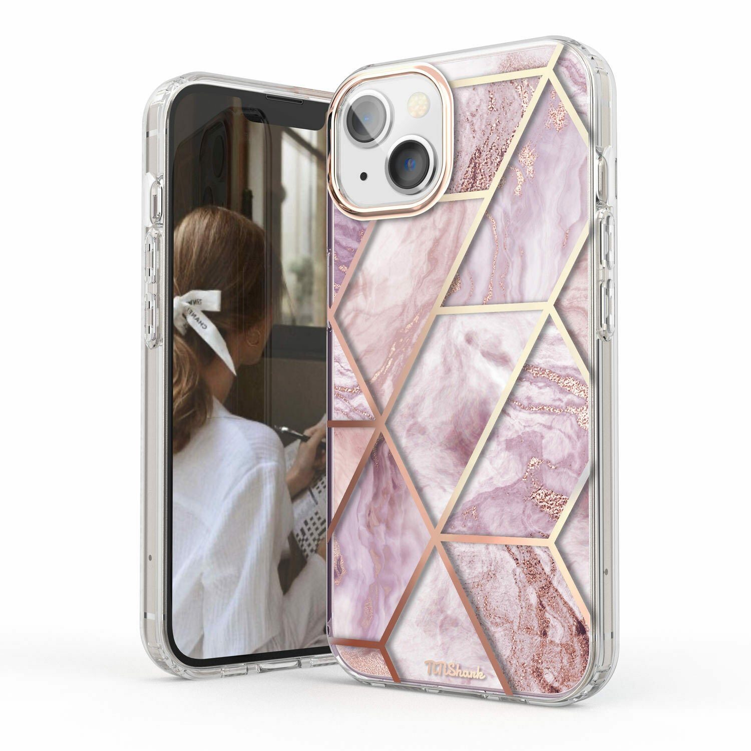 For iPhone 13 Pro Max Case Clear Marble Cute Glitter Shockproof Hard Cover