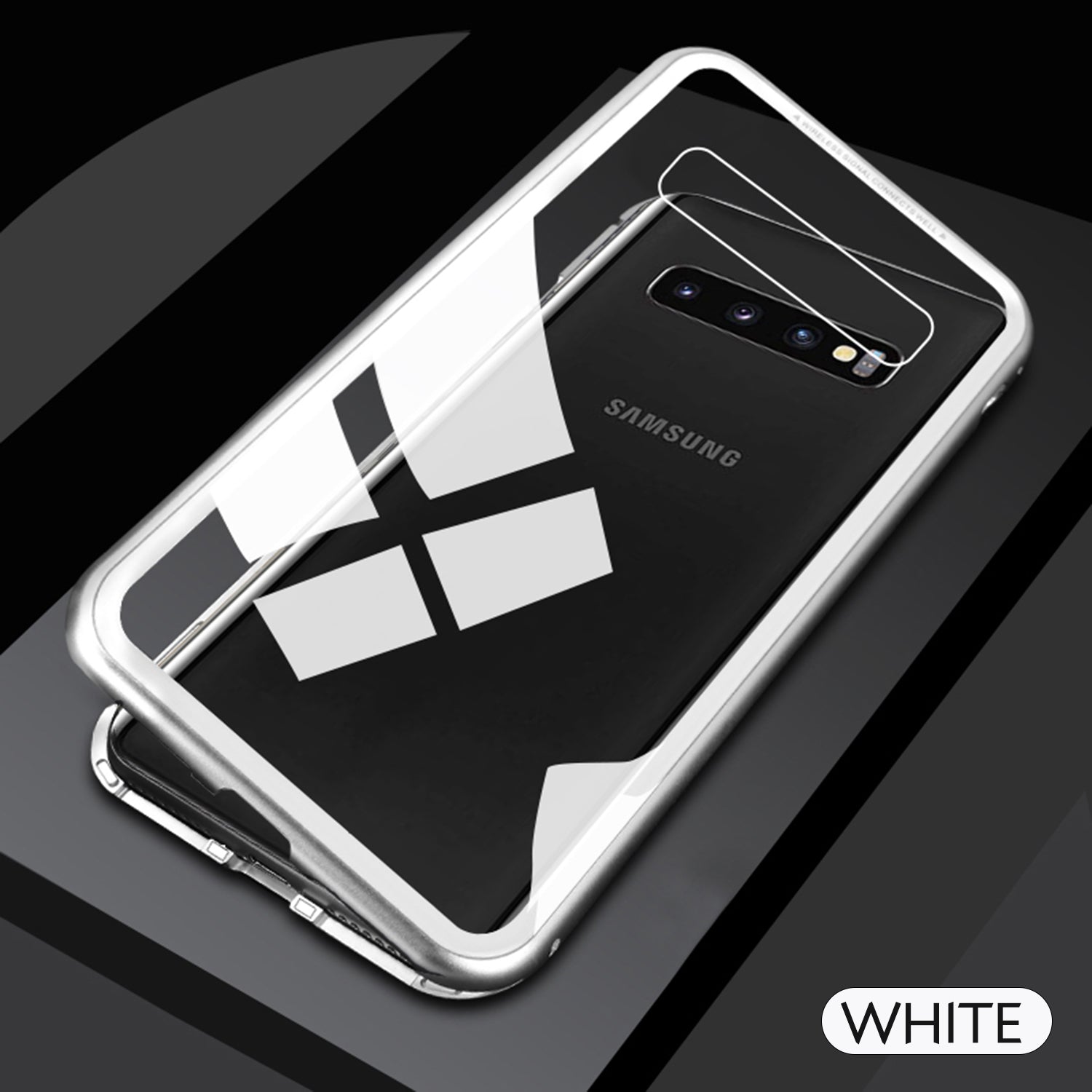 For Galaxy S10 Magnetic Metal Tempered Glass Case Cover-Black, White, Red