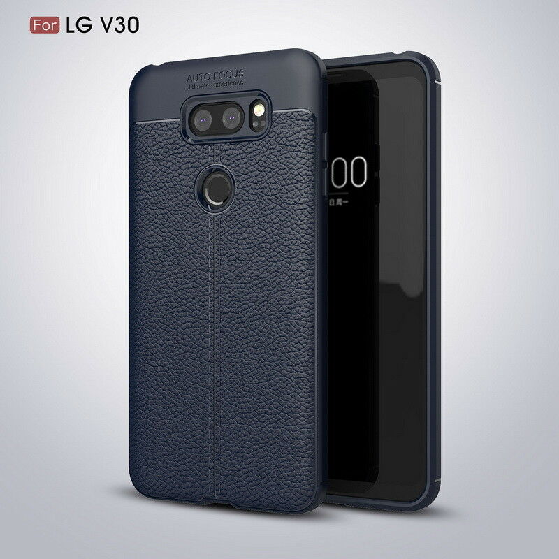 For LG V30 Shockproof Leather Skin Soft Rubber TPU Phone Case Cover