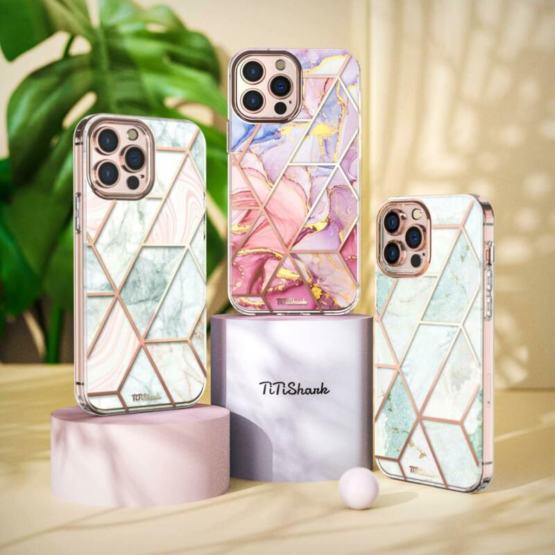 For iPhone 13 Pro Max Case Clear Marble Cute Glitter Shockproof Hard Cover