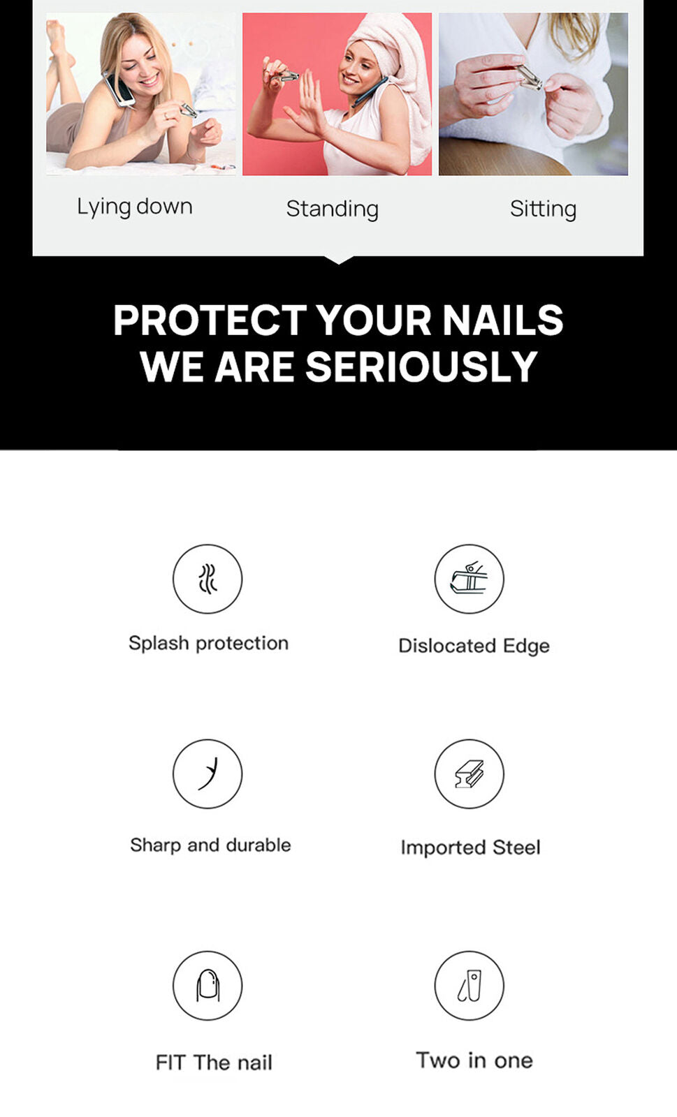 No Splash Toe Nail Clippers Nipper Pedicure Kit Heavy Duty For Thick Nail File