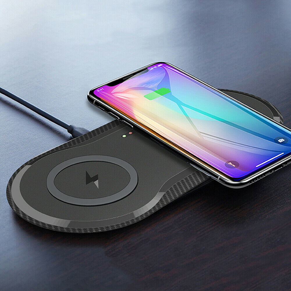 Dual Wireless Charger Phone Fast Charging Pad Mat For iPhone Samsung Galaxy AU For Double 5W-Black