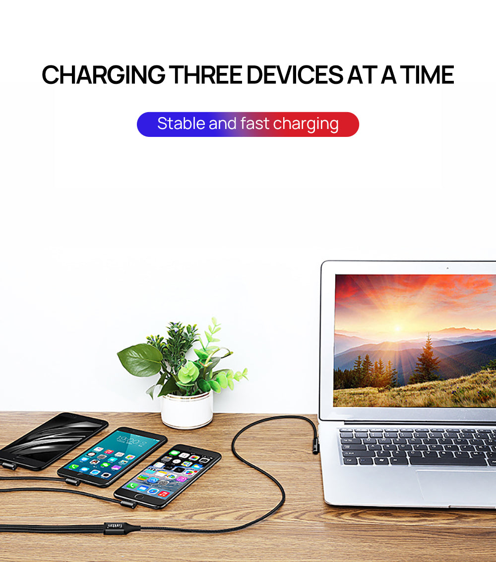 3 in 1 90 Degree Lightning USB Charger Charging Cable Cord For iPhone-Red