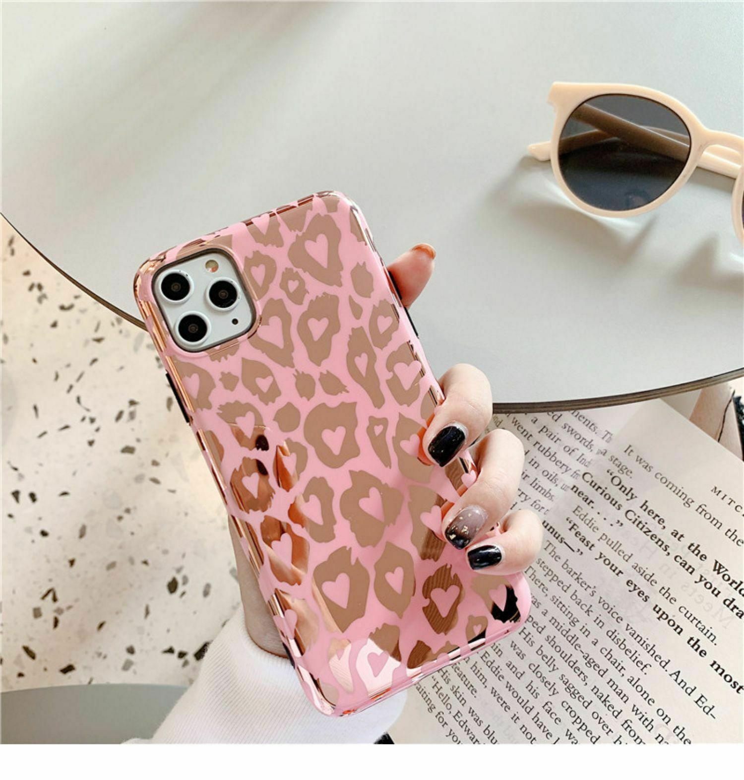 For iPhone 12 leopard Clear Pink Panther Case Slim Shockproof Soft Cover